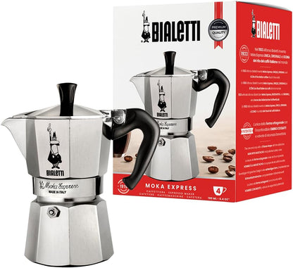 261104 - BIALETTI Moka Express: Makina e kafesë për espresso, enë Moka me 4 gota (190ml), alumini, argjendi