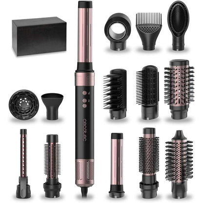 292127 - CECOTEC Tharëse flokësh, stiluese dhe drejtuese me furçë ajri të nxehtë, 14 koka, teknologji Coanda CeramicCare, AirGlam e zezë 14-në-1, 1400W, motor dixhital, 3 cilësime temperature