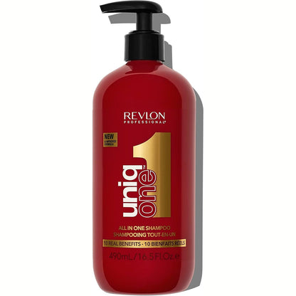 317878 - REVLON PROFESSIONAL Shampo UniqOne Gjithçka në një, 490 ml, shampo ushqyese për pastrimin e flokëve dhe skalpit të kokës, kujdes për flokët për butësi dhe shkëlqim, zvogëlon këputjen, me efekt anti-kaçurrela