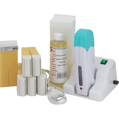 275080 - Epilwax Kit i plotë për heqjen e qimeve me dyll vaniljeje, përfshin 6 fishekë dylli roll-on, ngrohës dylli roll-on, 100 shirita dhe vaj për heqjen e qimeve