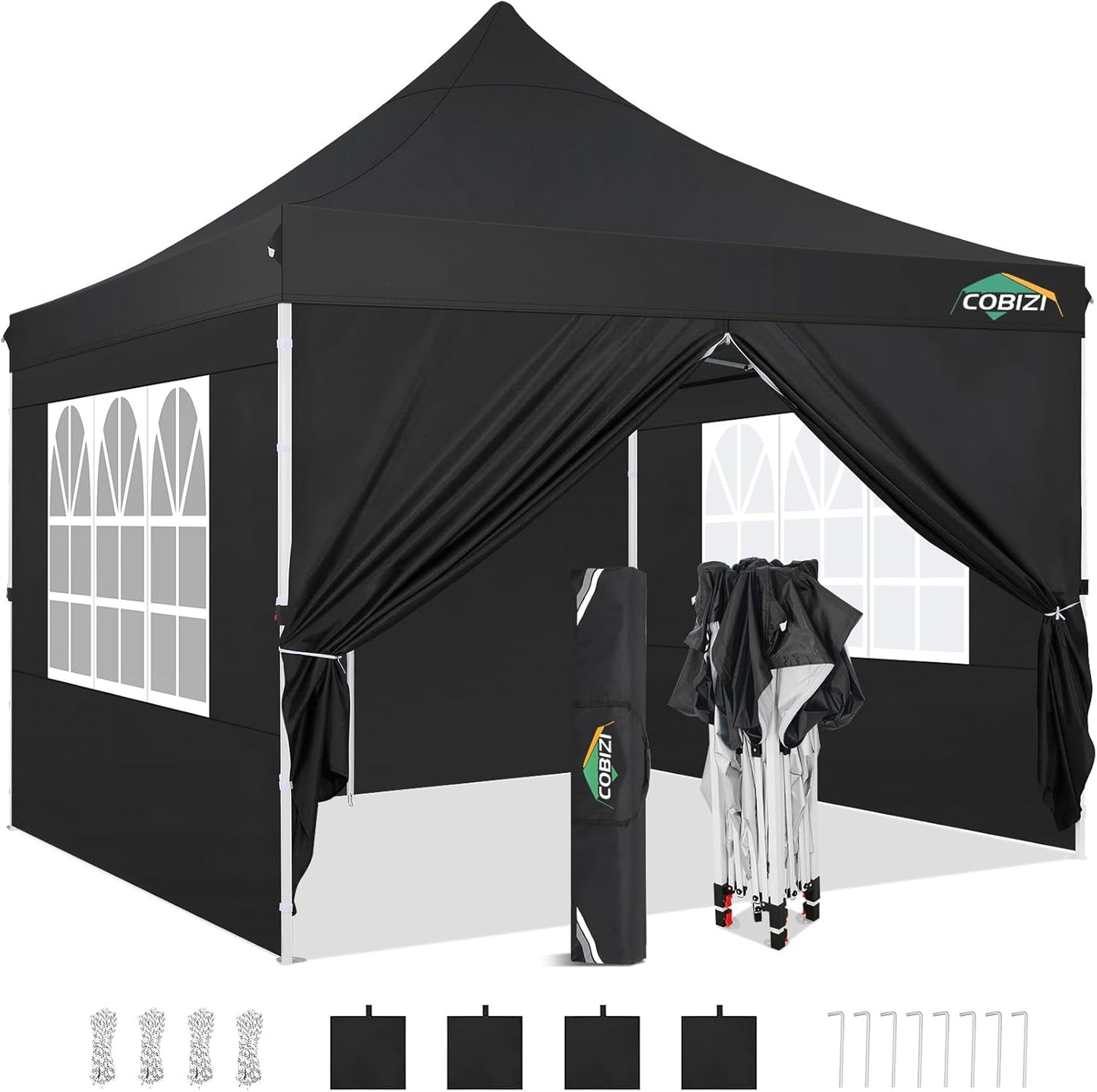 245042 - COBIZI Gazebo i palosshëm 3x3m, tendë profesionale për kopsht, e papërshkueshme nga uji, me 4 panele anësore, tendë festash UV 50+ për kopsht, festë, kamping