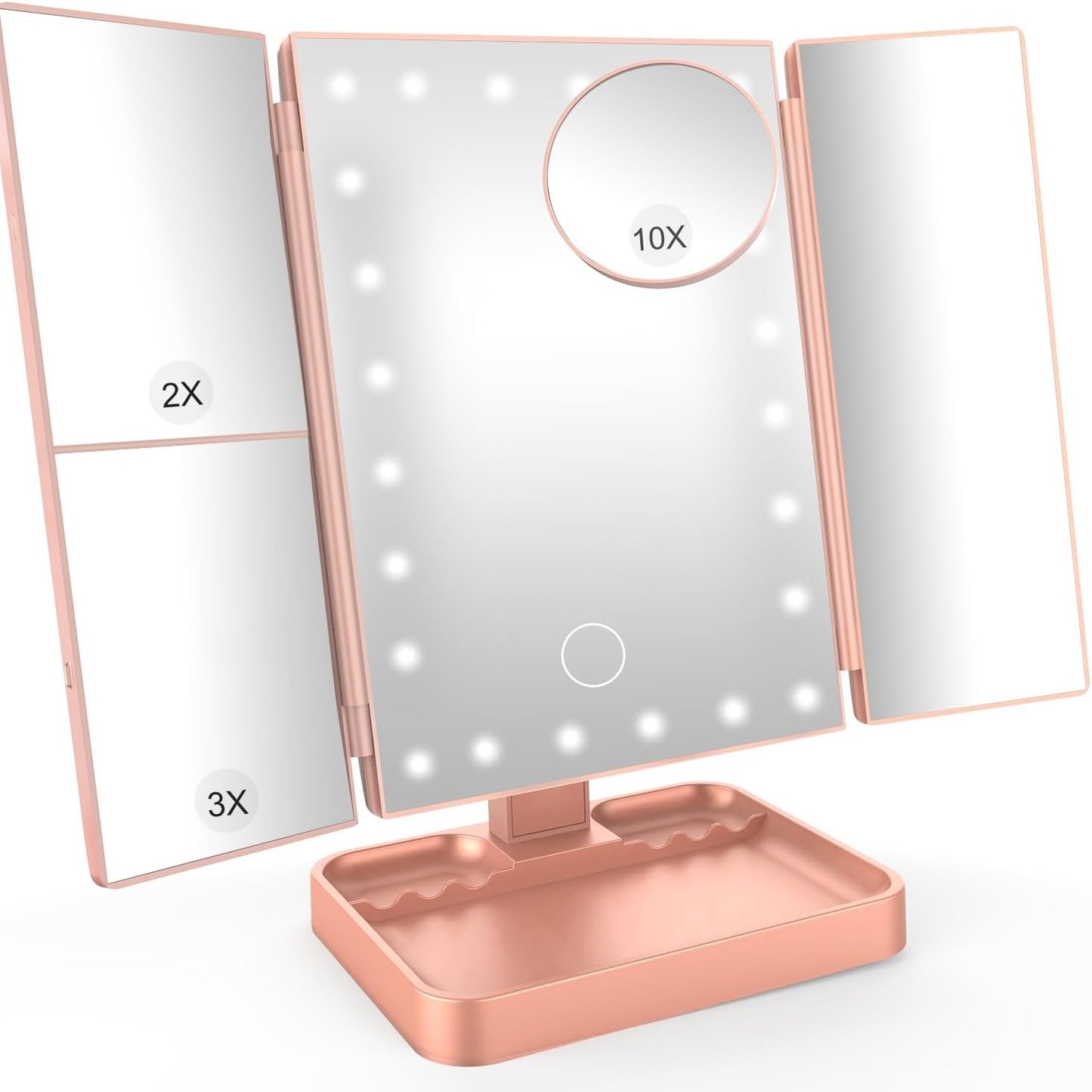 214118 - SURFOU Pasqyrë Profesionale e Ndriçuar për Makiazh - Pasqyrë e Trefishtë e Palosshme me 24 LED, Zmadhim 1X/2X/3X/10X, Ekran me Prekje, Rrotullim 180°