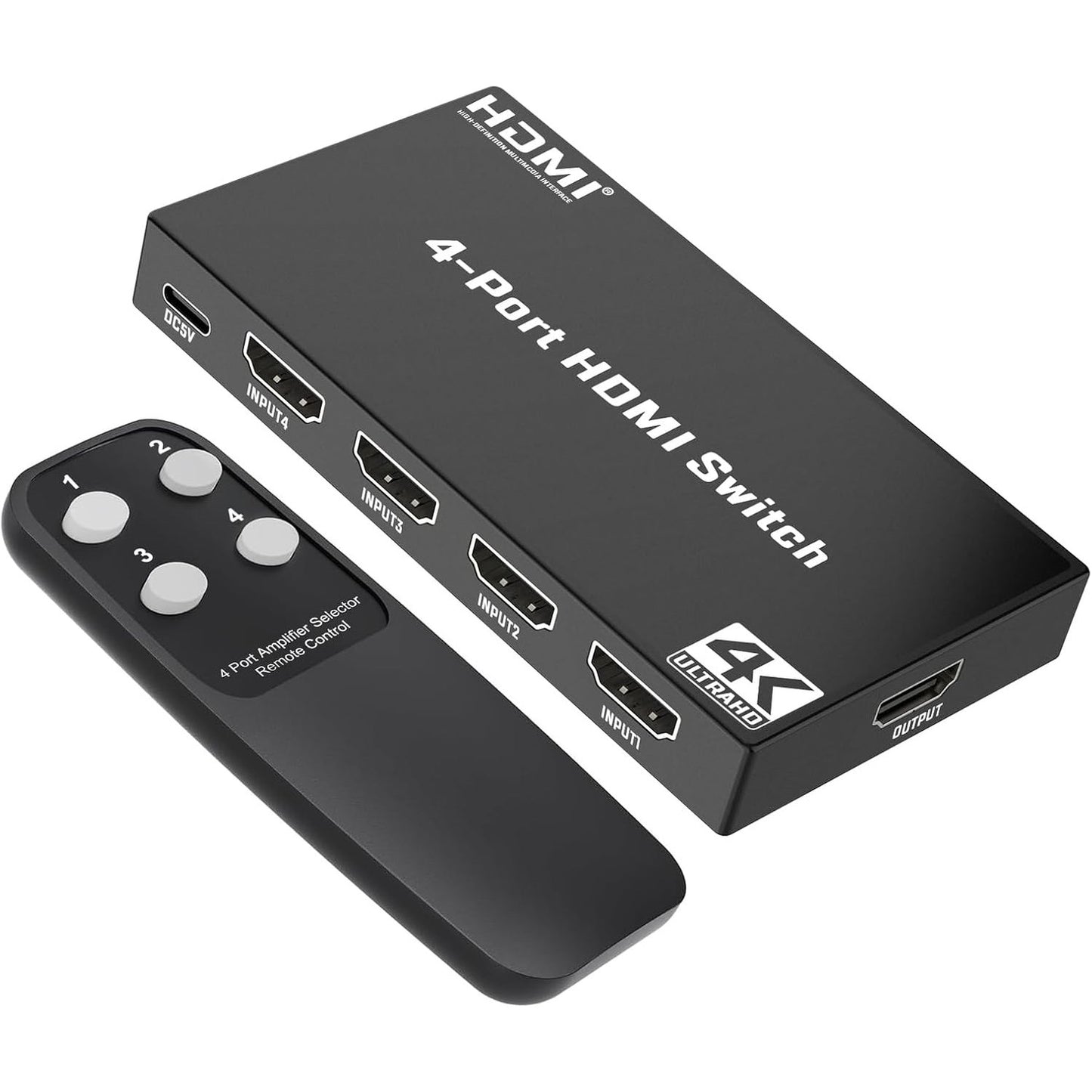 320437 - Ndërrues HDMI 4K 4 në 1, Dalje HDMI me telekomandë, Mbështet Dolby Vision, i pajtueshëm me PS5, Xbox, Apple TV, DVD Players