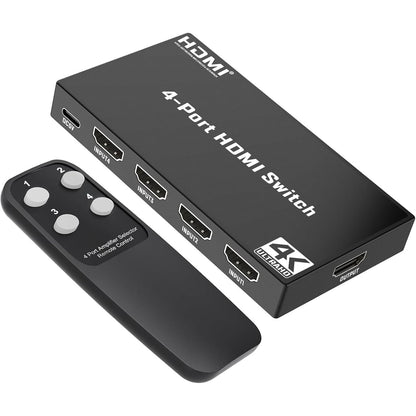 320437 - Ndërrues HDMI 4K 4 në 1, Dalje HDMI me telekomandë, Mbështet Dolby Vision, i pajtueshëm me PS5, Xbox, Apple TV, DVD Players