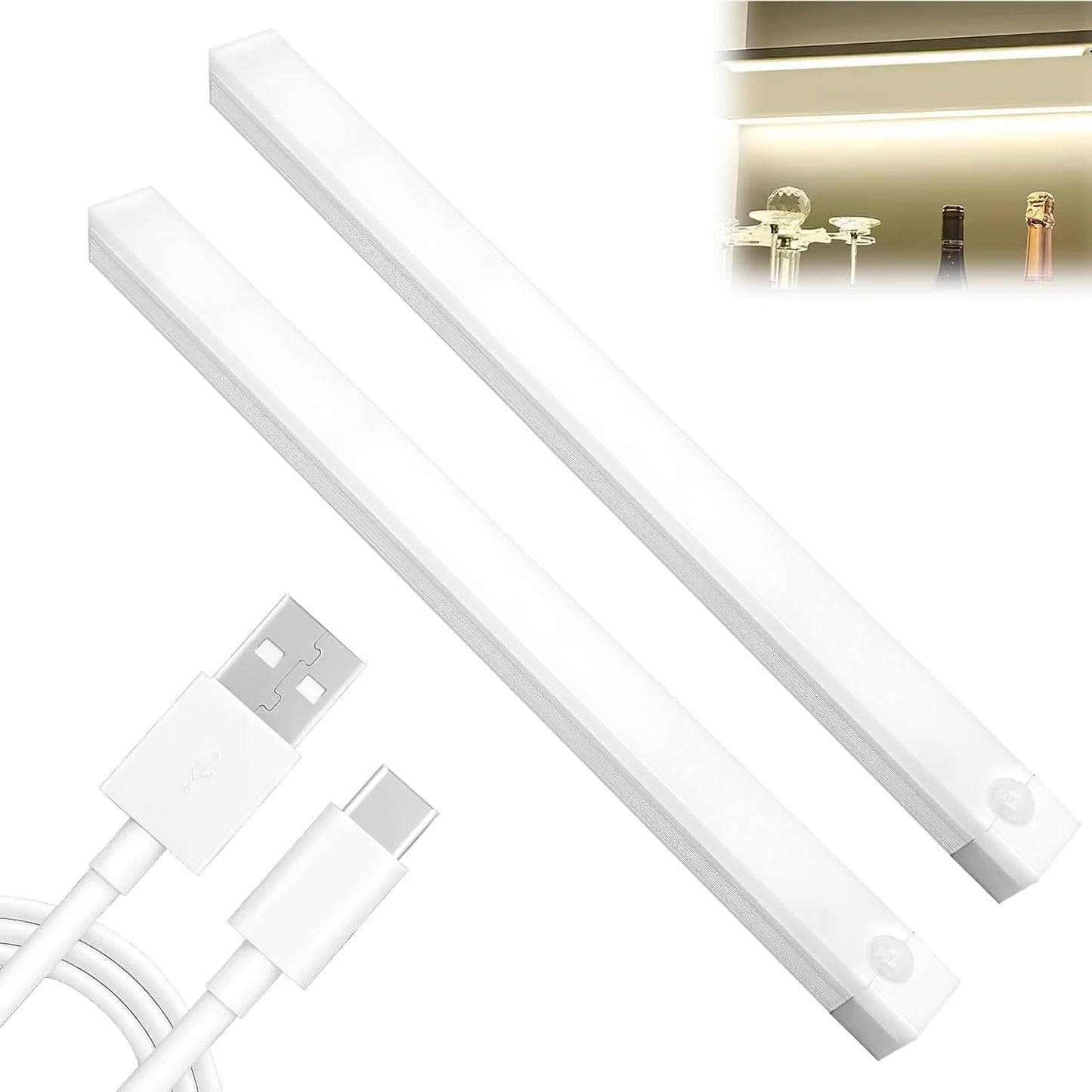 211352 - DRITËRA LED MAGNETIKE 30cm, Nën-Dollap për Kuzhinë, me Sensor Lëvizjeje, Rikarikueshme, Automatike, pa Tel, Ngjitës me Energji USB, për Rafte, Shkallë, Banak, Dollap, Dhomë Gjumi