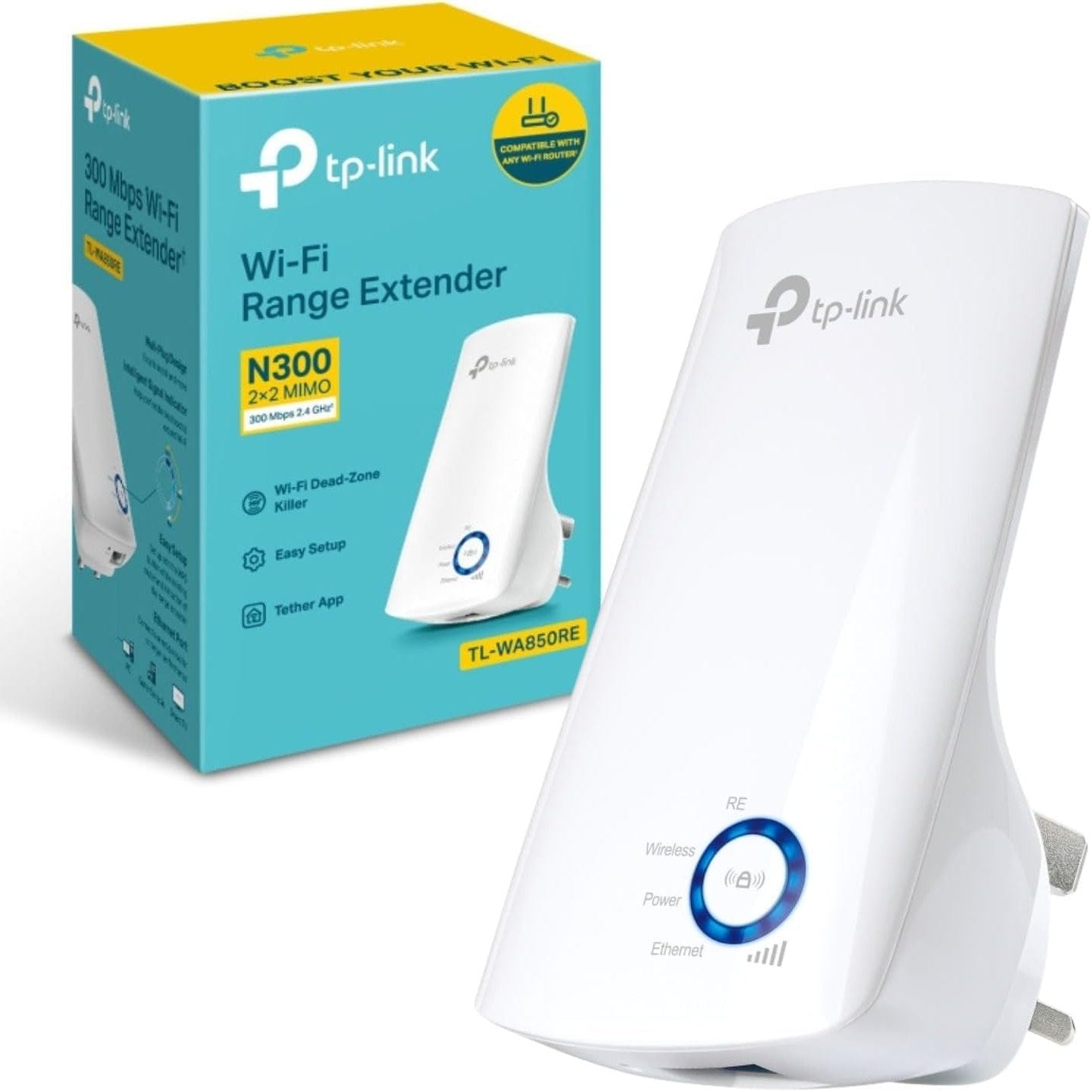 273786 - TP-LINK TL-WA850RE N300 - Zgjerues Universal i Diapazonit, Zgjerues Wi-Fi, Përforcues Wi-Fi me 1 Portë Ethernet, Modalitet i Pikës së Hyrjes, Prizë për Mbretërinë e Bashkuar, e Bardhë