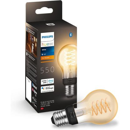 247067 - PHILIPS HUE Llambë e bardhë E27 me filament (550 lm), llambë LED standarde me errësim, kontroll inteligjent të dritës nëpërmjet zërit dhe aplikacionit, 1 pako