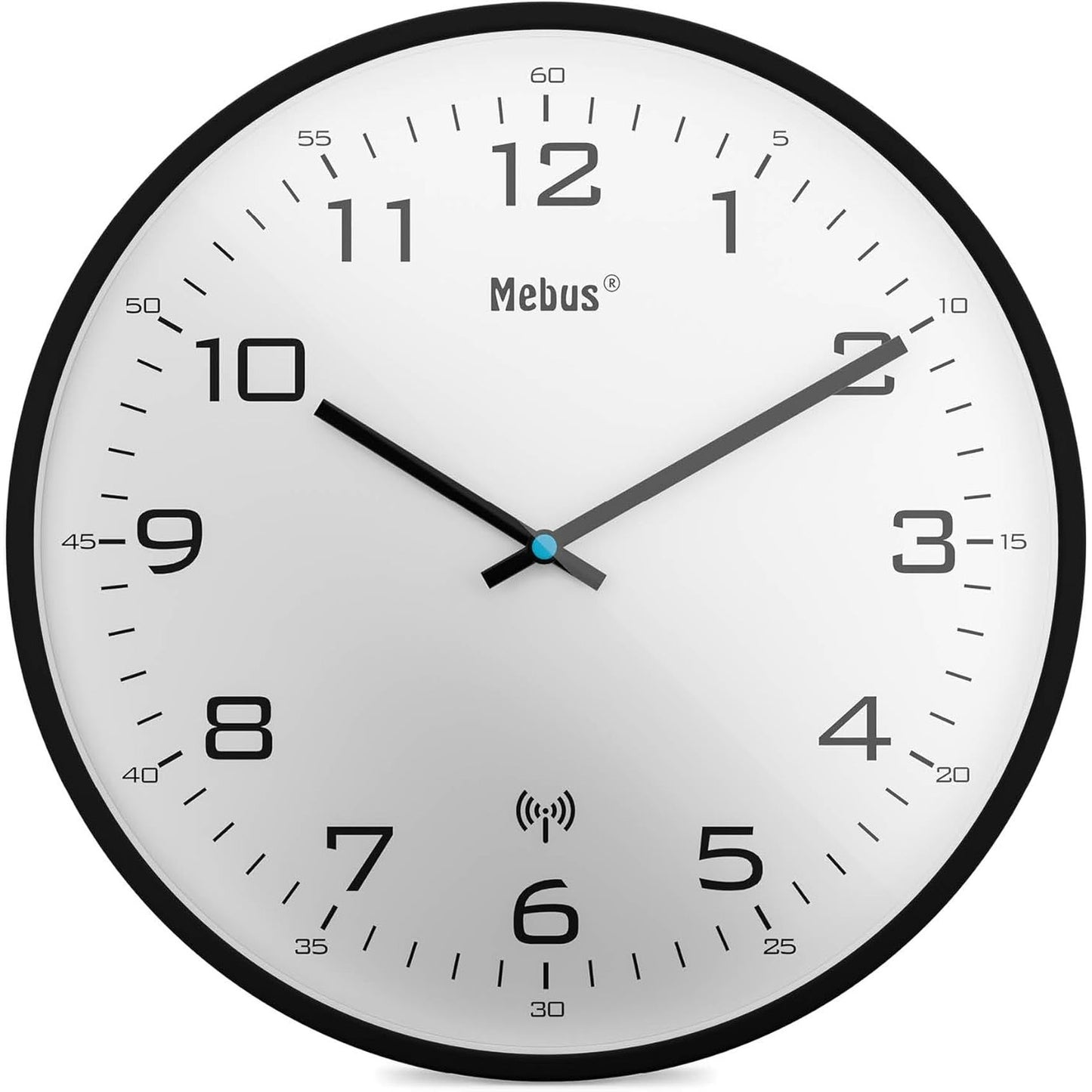 257092 - MEBUS Orë muri me radio të kontrolluar, 30 cm, e heshtur, kornizë e zezë, ekran i bardhë, modeli 13079