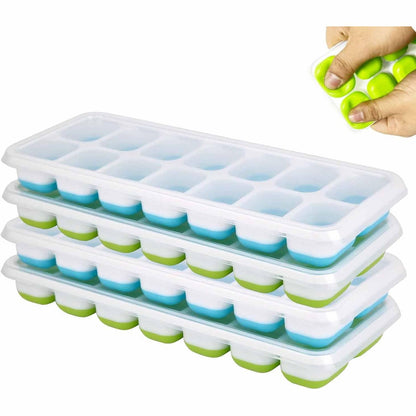 258370 - Tabaka akulli prej silikoni me kapak, set me 4 pjesë, pa BPA, tabaka akulli me çlirim të lehtë