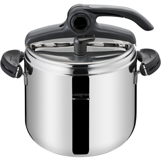 260113 - LAGOSTINA - Tenxhere me presion prej çeliku inox Mia Lagoeasy'UP 7L, diametër 22cm, e pajtueshme me sobë me induksion dhe gaz, kapak që hapet lehtë, bazë Irradial Plus me 3 shtresa, e sigurt për lavastovilje