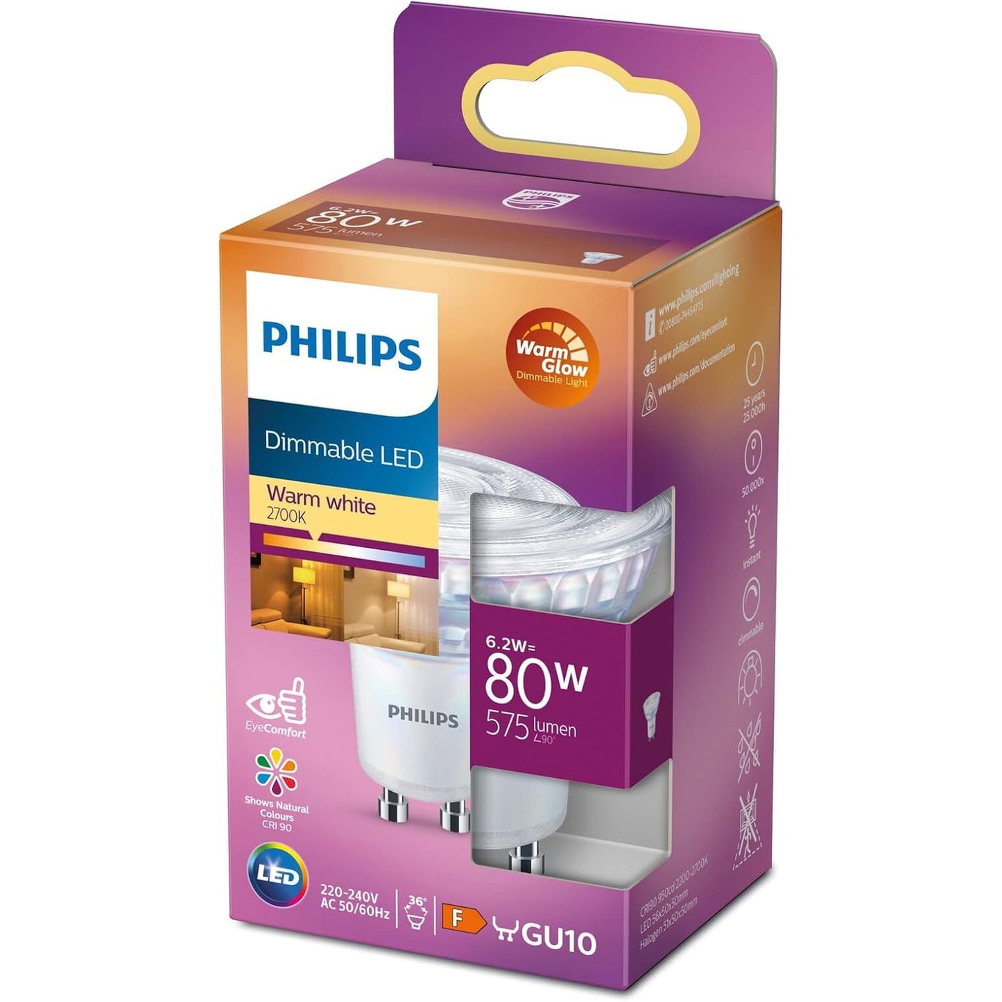 186558 - PHILIPS LED Classic GU10, Llambë LED reflektuese e errësueshme, dritë e bardhë e ngrohtë, kursim energjie, 80 W
