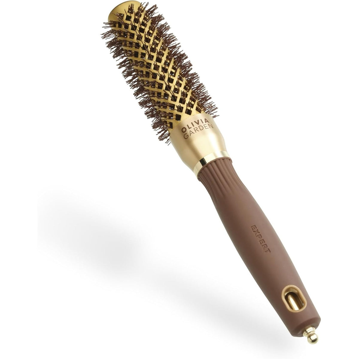 303457 - OLIVIA GARDEN Furçë Expert Blowout Shine - Gold & Brown - 25 - Furçë qeramike e rrumbullakët antistatike për floke me shkëlqim dhe pa kaçurrela