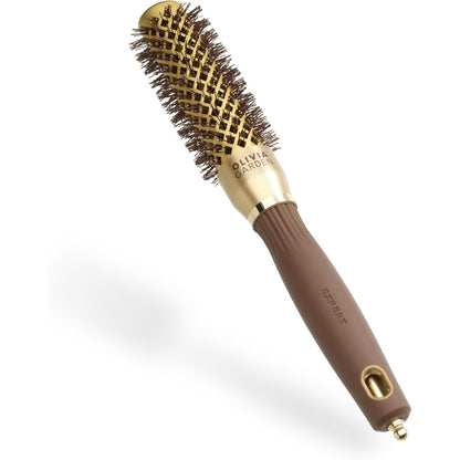 303457 - OLIVIA GARDEN Furçë Expert Blowout Shine - Gold & Brown - 25 - Furçë qeramike e rrumbullakët antistatike për floke me shkëlqim dhe pa kaçurrela