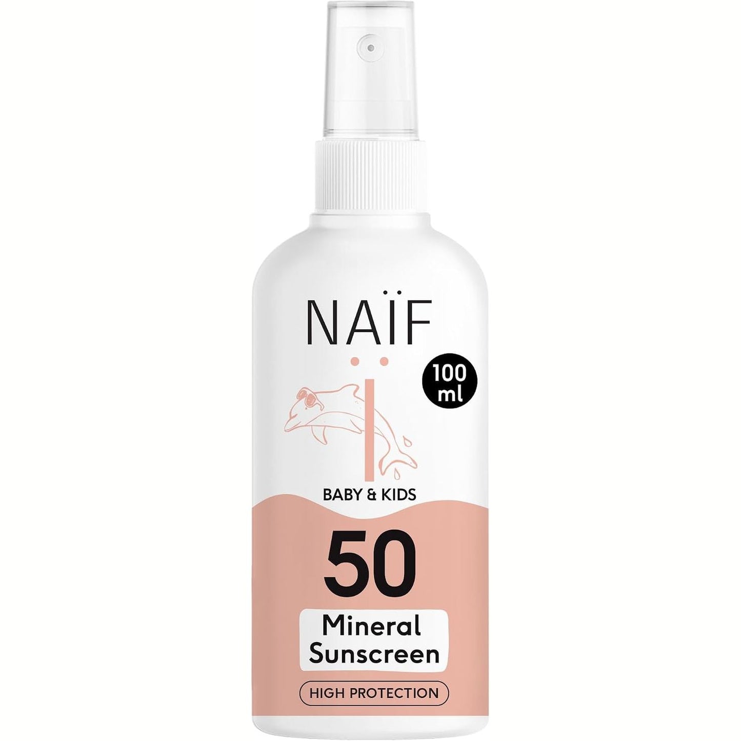 317250 - NAÏF Sprej mineral për mbrojtje nga dielli - SPF 50, për foshnje dhe fëmijë, 100 ml, pa oktokrilen, rezistent ndaj ujit