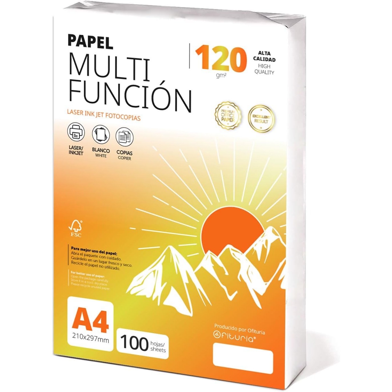 269416 - OFITURIA Printer shumëpërdorimësh A4 120g 100 fletë, printer me injeksion lazeri, fotokopjues letre, pako me materiale shkollore prej 120g
