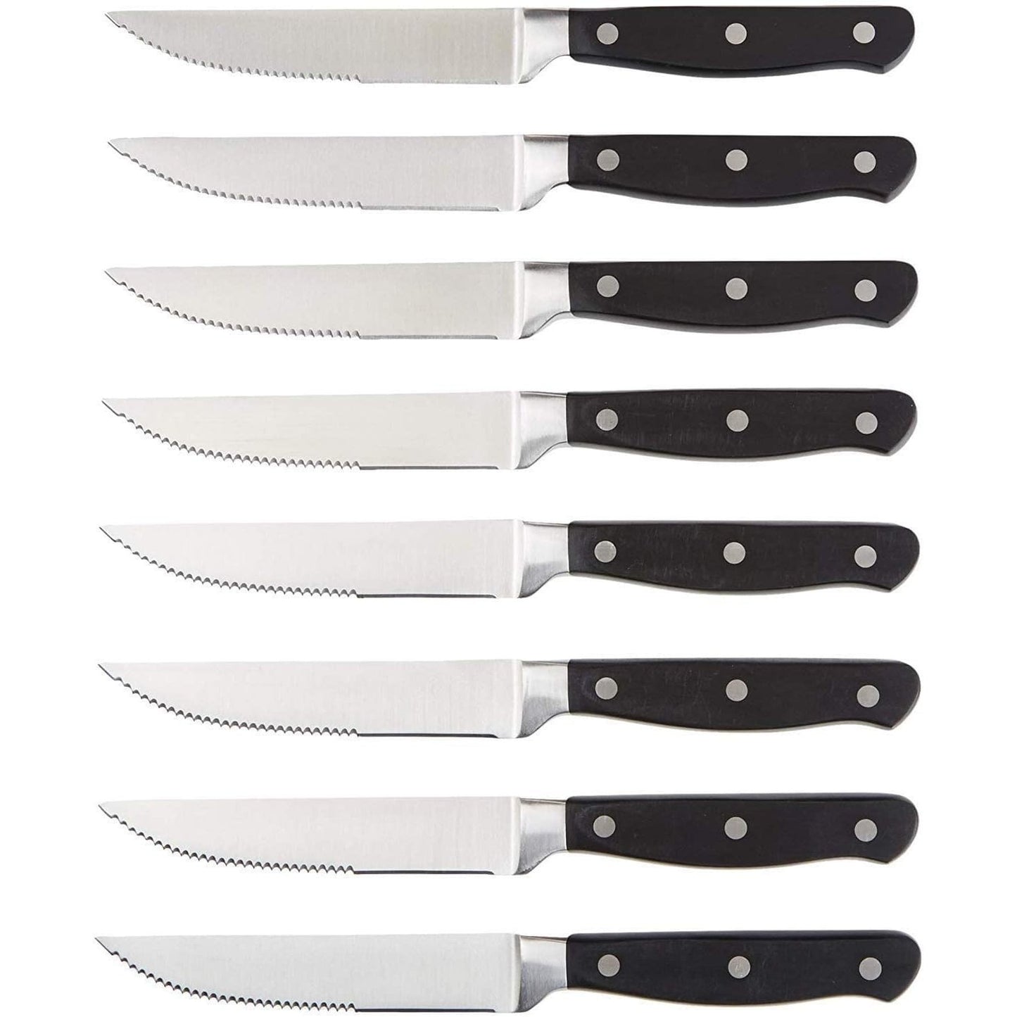 184874 - AMAZON BASICS Seti prej 8 Thikash për Biftek, prej Çeliku me Dhëmbëzim, Doreza Ergonomike, Çelik Inox i Zi