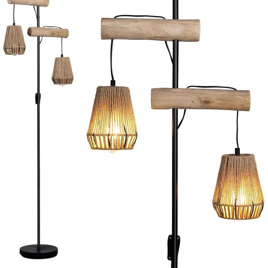 135307 - IKEA Llamba dyshemeje Boho prej druri dhe ratani, me 2 kapaku, çelës ndezje/fikjeje - ideale për dhomën e ndenjes, dhomën e gjumit, zyrën