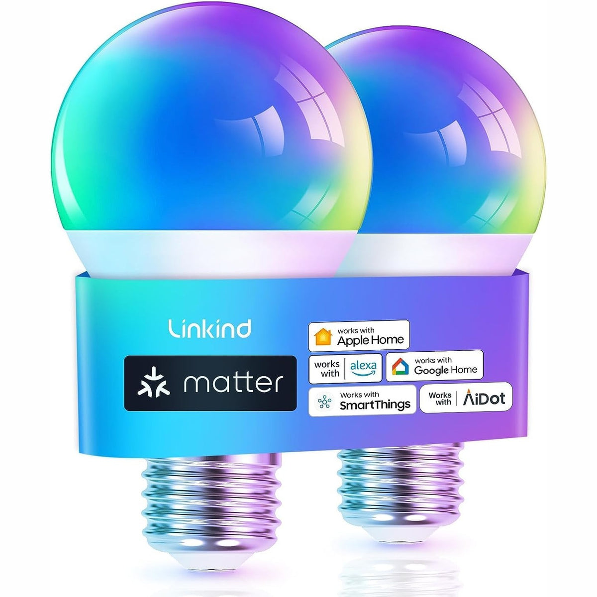 314440 - LINKIND Llambë LED Smart RGBTW E27 45 Skena, 16 Milion Ngjyra, Wi-Fi 2.4GHz, A60, Pako me 2 copë