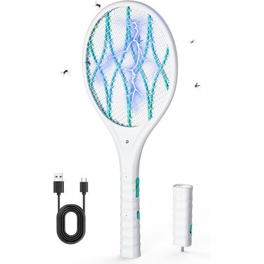 89683 - AROEVE Raketa Elektrike Kundër Mushkonjave, 4000V, Karikim USB, Dritë LED, Fener i Lëvizshëm, Mbrojtje me 3 Shtresa, Çelës i Dyfishtë për Shtëpi dhe Kopsht, E Zezë