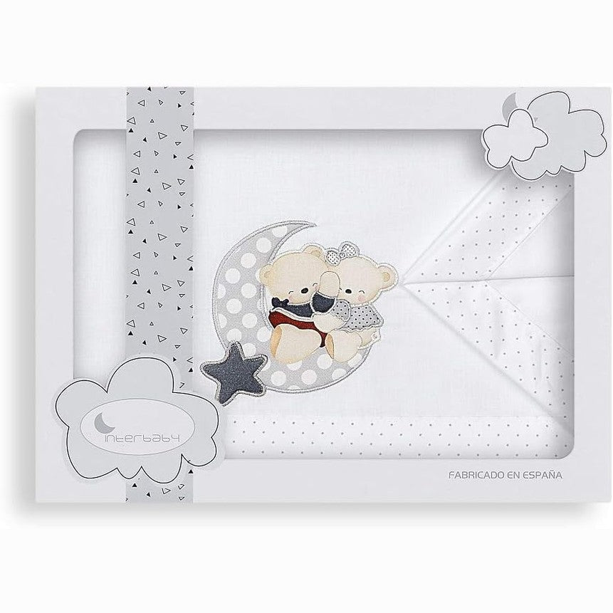 298483 - INTERBABY - Çarçafë për djep 120x60 cm me arush pelushi të bardhë dhe gri