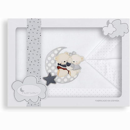 298483 - INTERBABY - Çarçafë për djep 120x60 cm me arush pelushi të bardhë dhe gri
