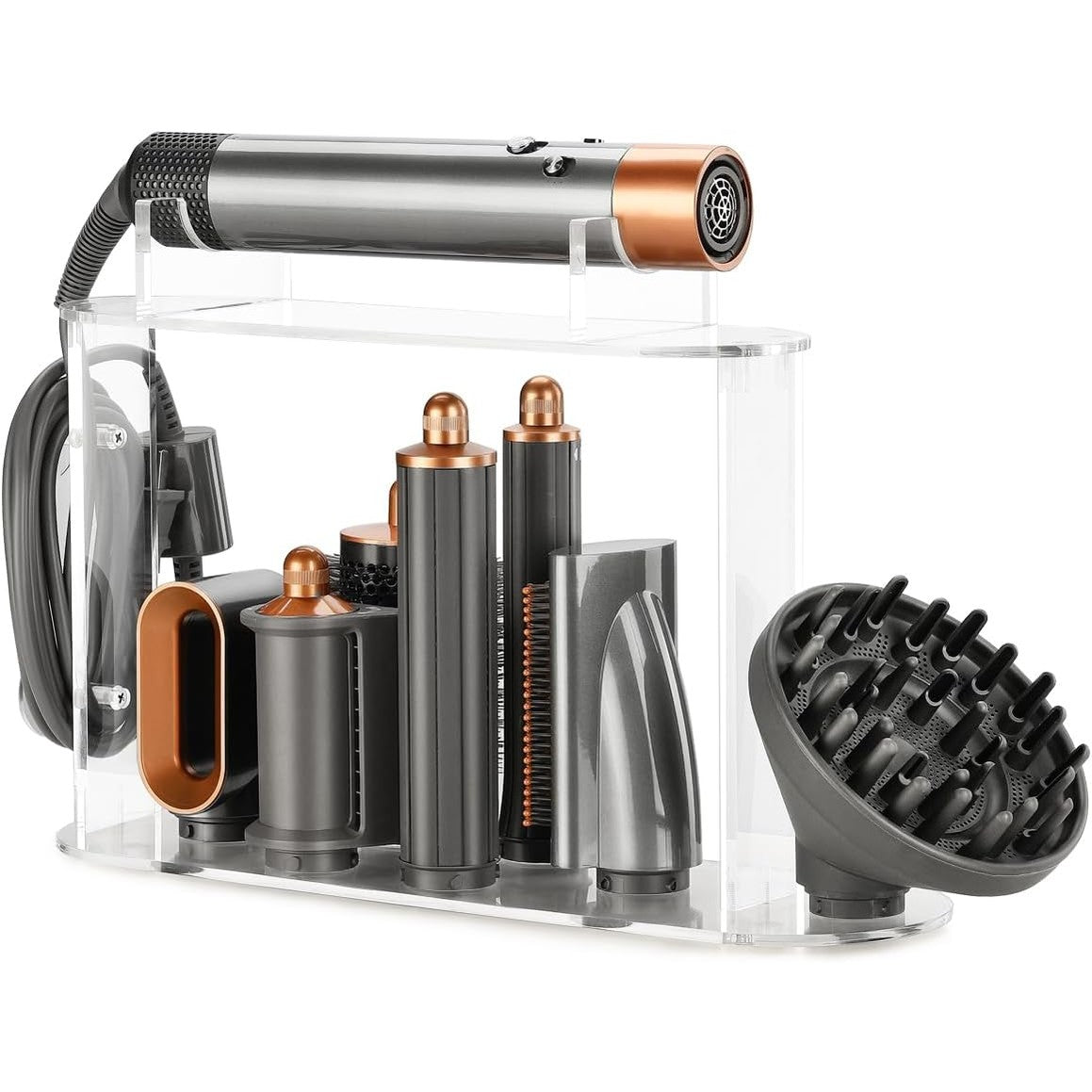 256068 - TOSAGE Organizues akrilik për Dyson Airwrap, 7 ndarje për aksesorë dhe difuzor, mbajtëse ruajtjeje që kursen hapësirë për banjo dhe shtëpi, me montim të lehtë.
