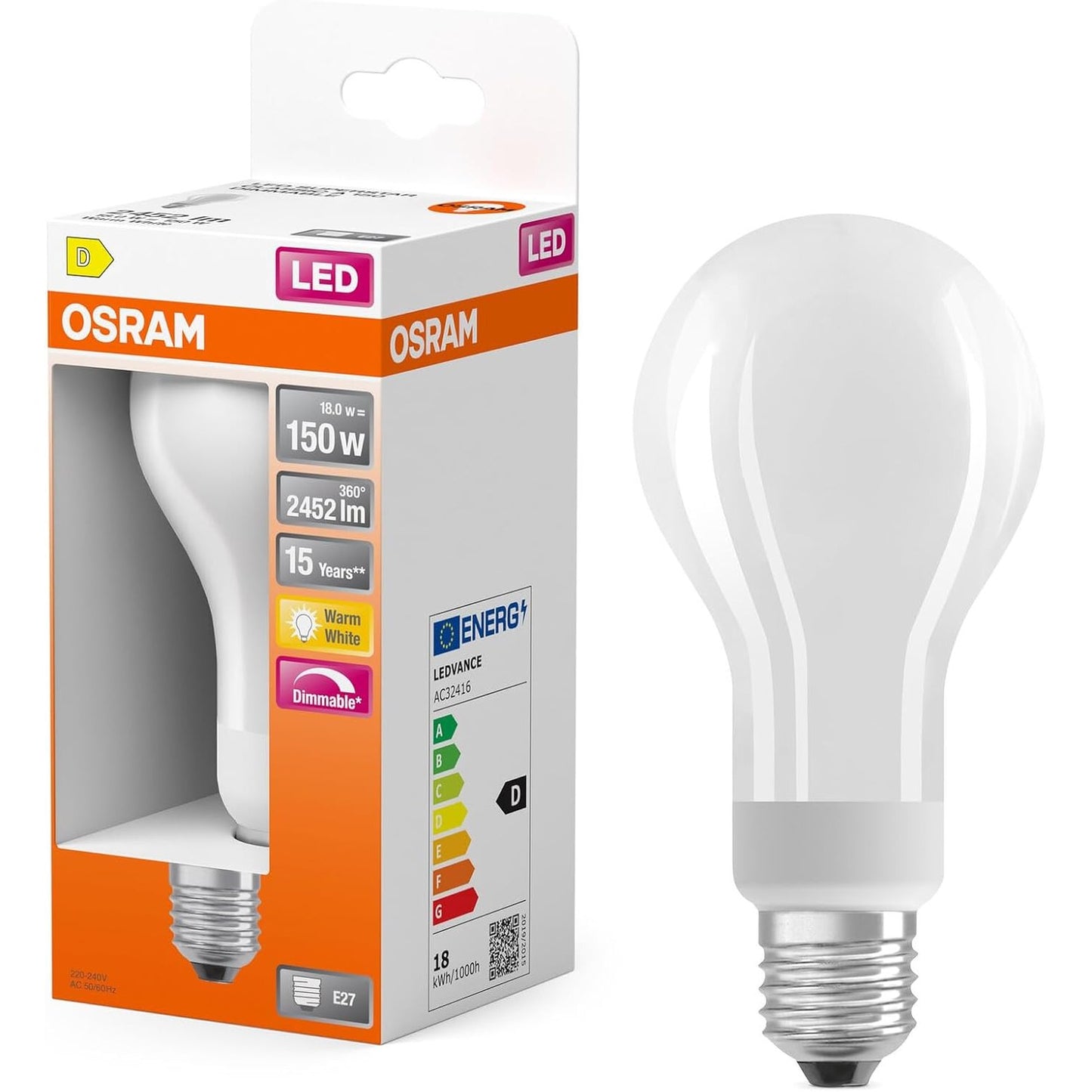 216402 - OSRAM Llambë LED me filament të errësueshëm E27, 18W, e bardhë e ngrohtë (2700K)
