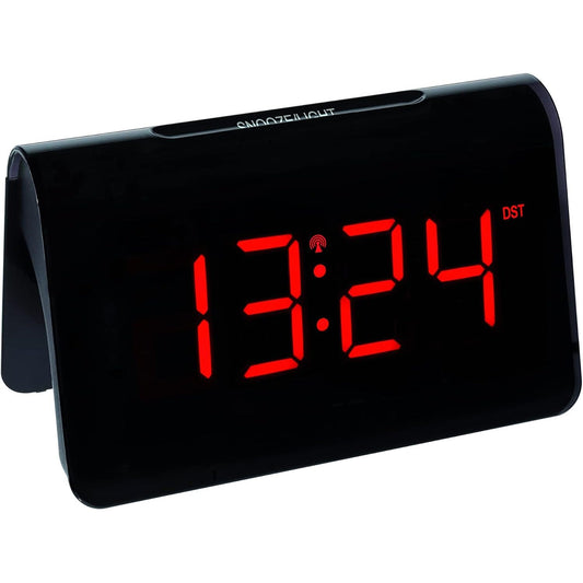 214139 - Orë alarmi dixhitale me radio TFA Dostmann ICON, 60.2543.05, Alarm me kohëzgjatje individuale shtyrjeje, 2 nivele ndriçimi, Shifra LED shumë të kuqe të ndritshme, Orë e kontrolluar me radio, e zezë