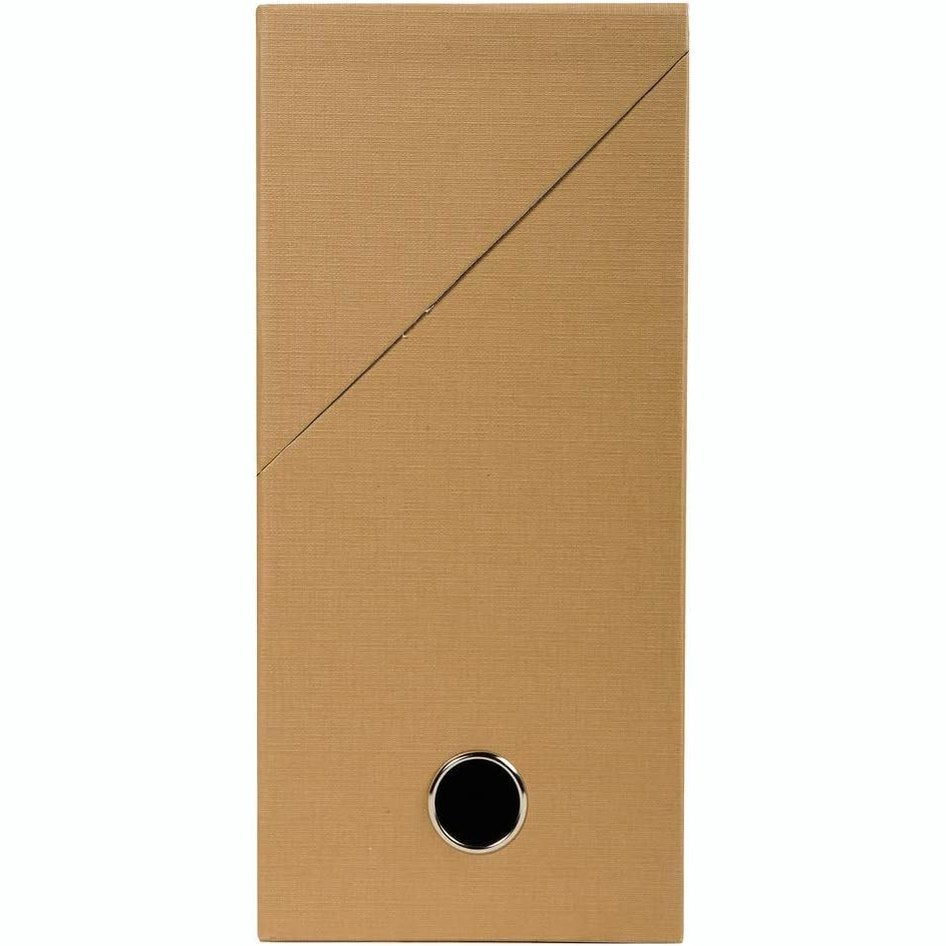 320512 - EXACOMPTA - Ref. 89428E - Kuti transferimi letre me mbështetëse liri - Kurriz 120 mm - Me një vrimë metalike - Format A4 - Përmasat 25.5 x 34 x 12 cm - Ngjyrë Havana - Dorëzohet e montuar