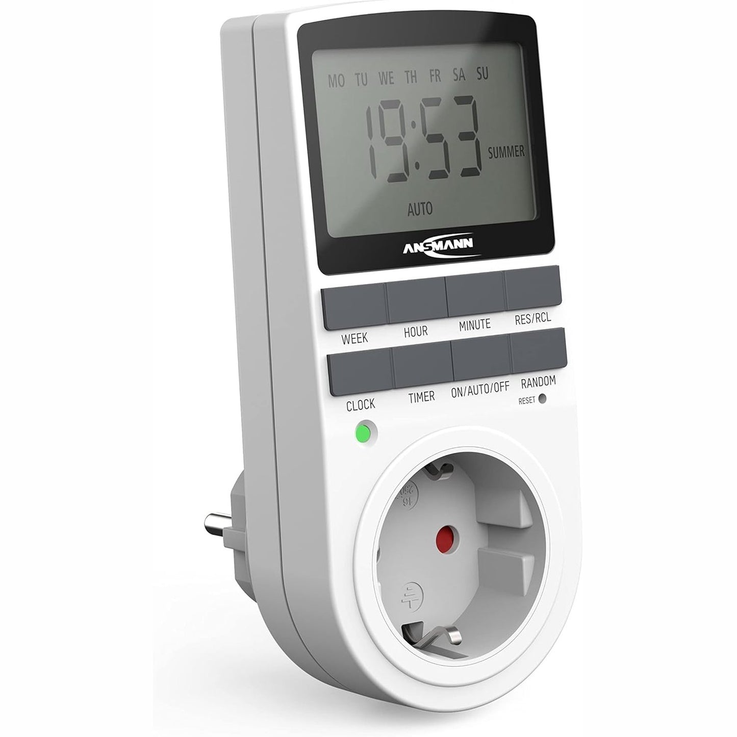 223944 - ANSMANN Ndërprerës dixhital i kohëmatësit, 10 kohë ndërrimi, ekran LCD, funksion i rastësishëm, funksion i kohës së verës, 3680W, kohëmatës javor, i bardhë