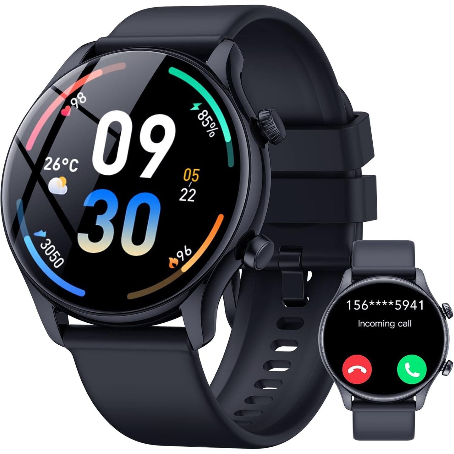 268308 - VAMOUT Orë Inteligjente 1.39", Bluetooth, IP68, 120 Mënyra Sportive, Monitor Rrahjeve Zemre, Pedometër, Pajtueshme me Android/iOS, E Zezë