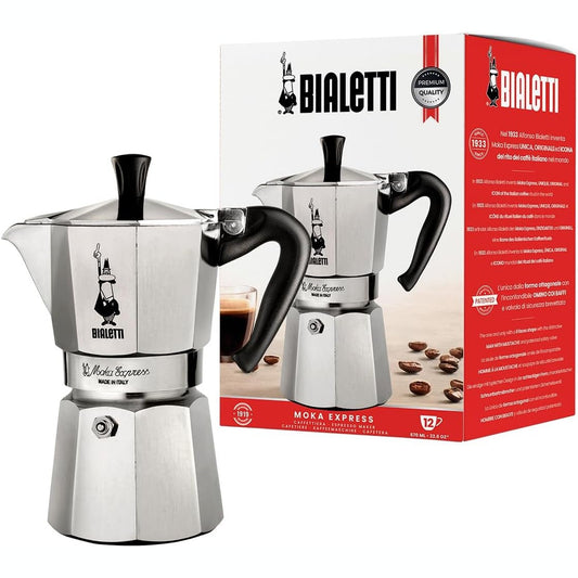 221539 - Bialetti Moka Express: Makina ikonike e kafesë për espresso, 12 gota (670ml), alumini, argjendi - Jo për induksion