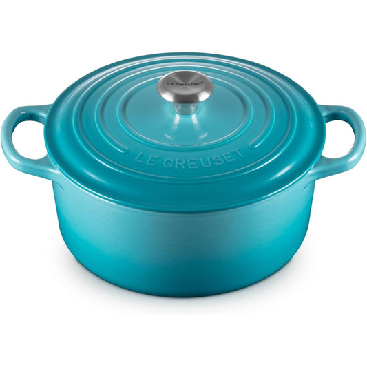 157014 - LEC CREUSET Enë e rrumbullakët Evolution prej gize, me kapak, 22 cm, Blu Karaibe, Modeli: 21177221702430