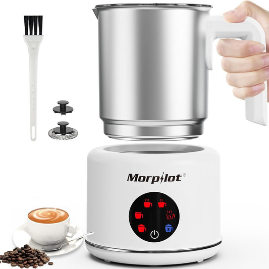 153359 - MORPILOT Shkumëzues Qumështi Elektrik, Materiali Çelik Inoks, Funksioni 6 në 1, Kapacitet 250ml për Cappuccino ose 500ml për Qumësht të Nxehtë, Dizajni i Ndarë, Ngjyra e Bardhë