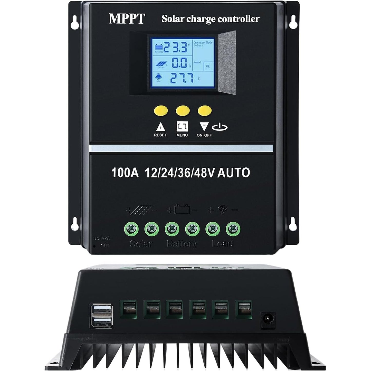 235269 - AILAO Kontrollues karikimi diellor MPPT 100A 12V/24V/36V/48V, Ekran LCD, Hyrje maksimale 100V DC, për bateri plumbi/acidi/litiumi, USB e dyfishtë e zezë