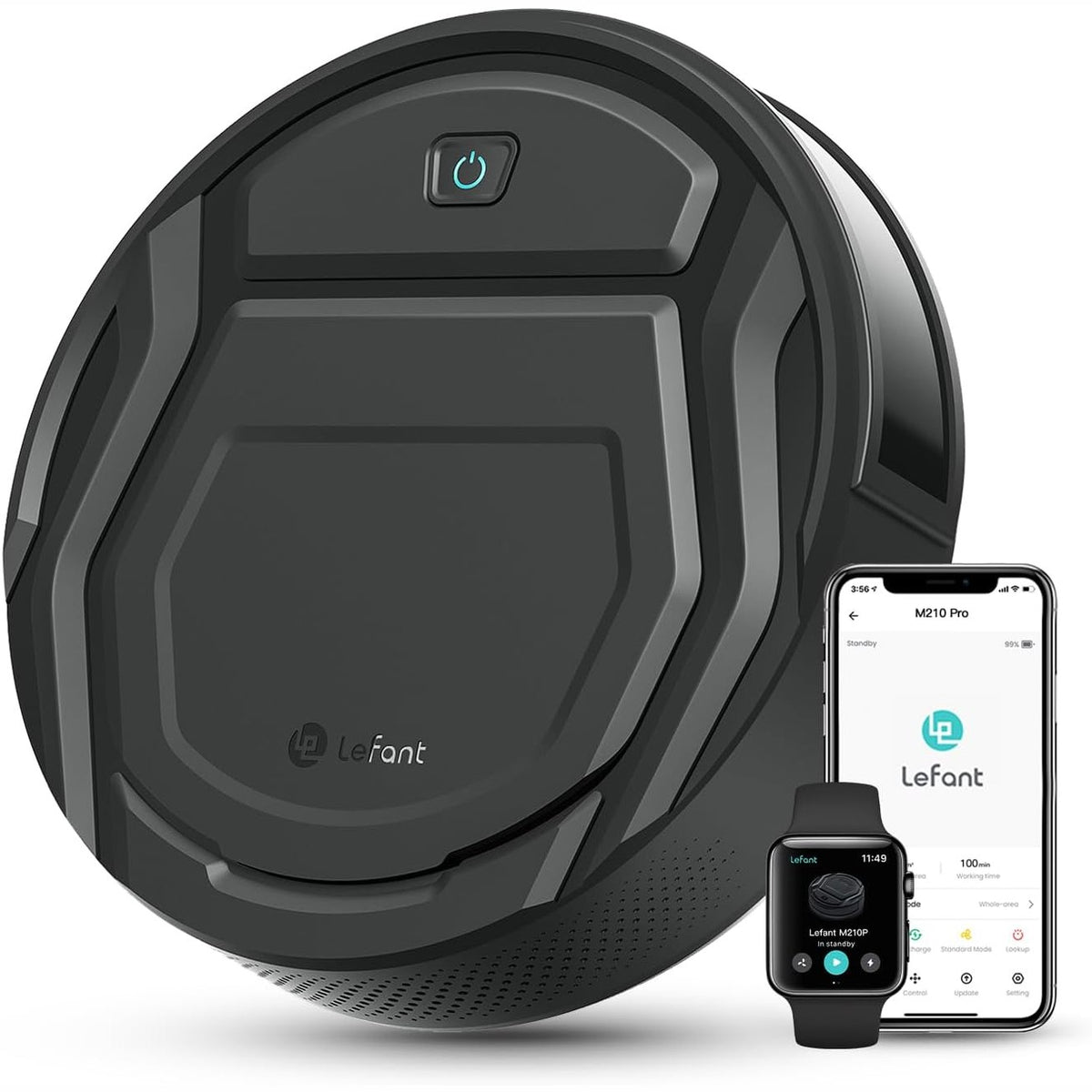 157012 - LEFANT - Fshesë Robote me Korrent 2200Pa, Ultra e Hollë 7.6cm, Veti-Karikuese, Wi-Fi/Aplikacion/Alexa, Kufi Kohor 120 minuta, 6 Mënyra të Pastrimit, i Pershtatshëm për Qime Kafshësh Shtëpiake dhe Dysheme të Forta - Modeli M210-Pro