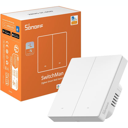 293269 - SONOFF Ndërprerësi inteligjent i dritës Zigbee, Kërkon Qendër Zigbee SONOFF, Pa neutralizim ose me neutralizim, Telekomandë me APP, Ndërprerës Zigbee ZBM5 86-Lloji, 2 butona