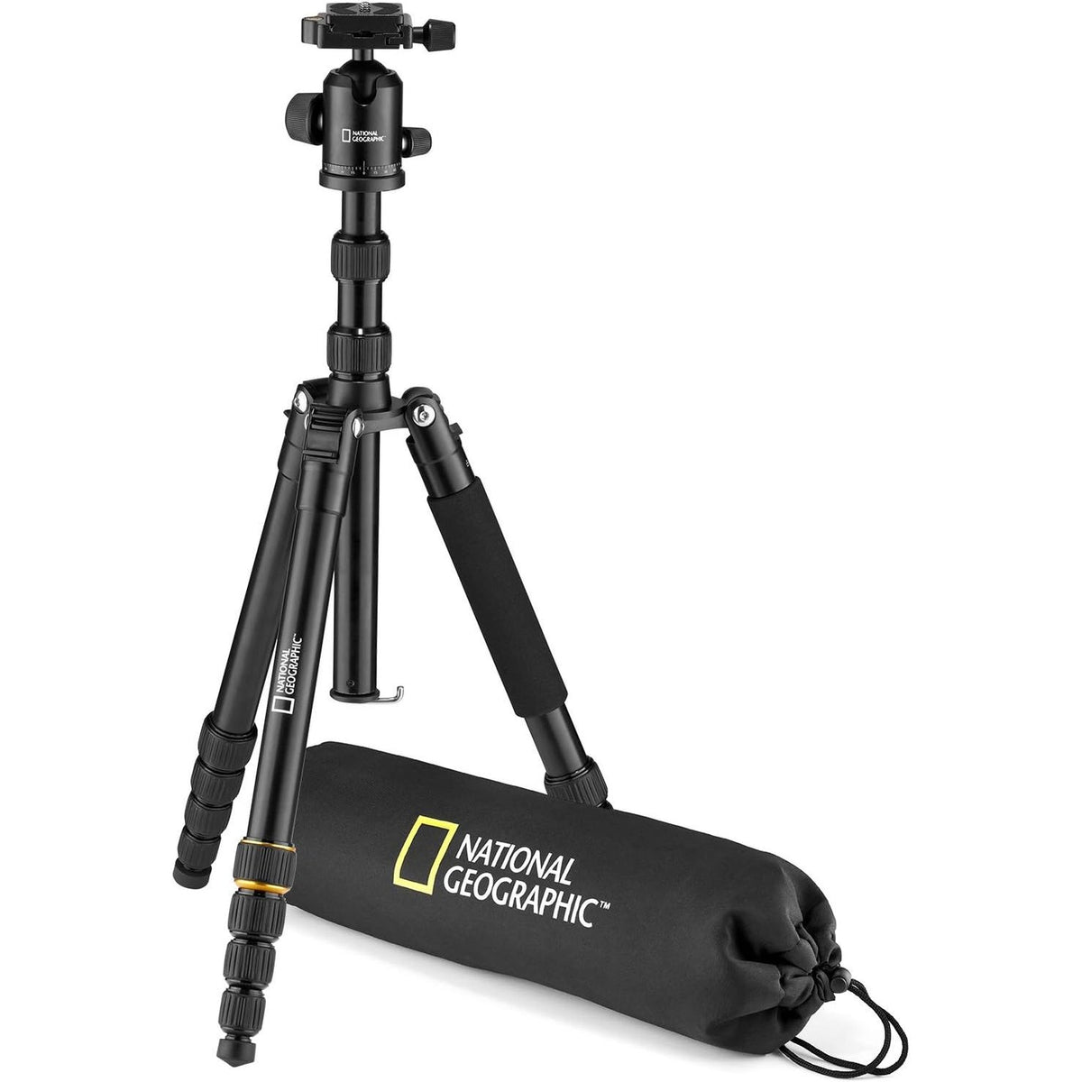 295581 - NATIONAL GEOGRAPHIC NGTR002T - Tripod Udhëtimi me Monopod, Alumini, Këmbë me 5 Seksione, Kyçje Rrotulluese, Çantë Mbajtëse, Kapacitet Ngarkese deri në 8 kg, Kokë Sferike, Lirim i Shpejtë, E Zezë
