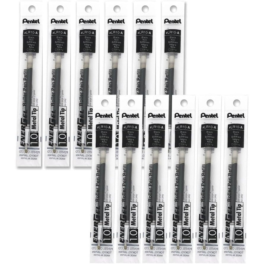 269243 - PENTEL LR10-A Pako me 12 Mbushje Boje Xheli, Majë Metalike 1 mm, E Zezë