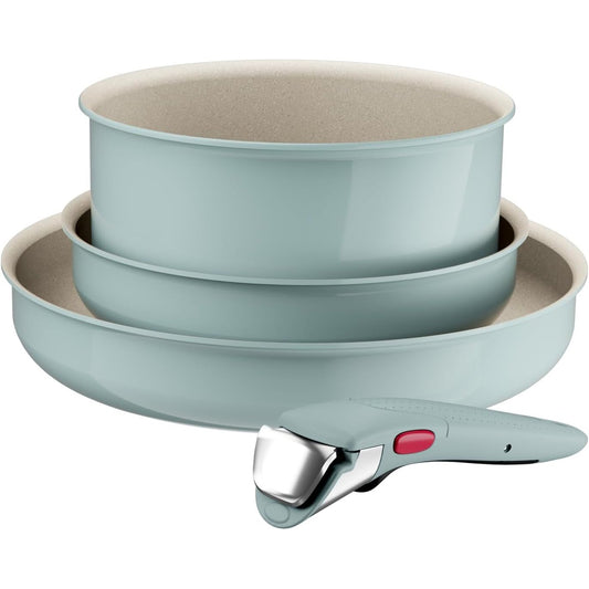 153175 - LAGOSTINA Ingenio Pastel, Set 4 Pjesë Tiganësh Jo-Ngjitës me Dorezë të Lëvizshme, i Pajtueshëm me Induksion dhe Furrë, Dizajn Që Kursen Hapësirë, Ngjyrë Jeshile Sherebele