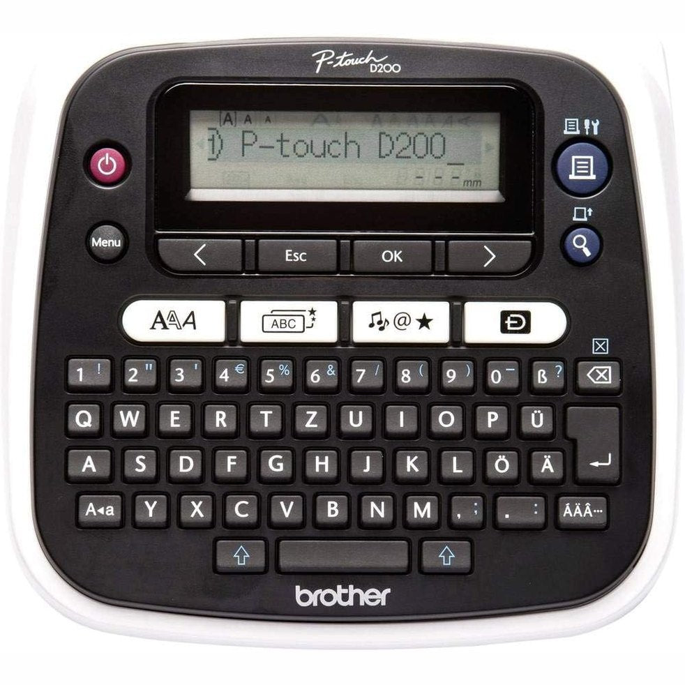 309814 - Brother Printer Etiketash PT-D200BW për shirita etiketash TZe me gjerësi 3.5 deri në 12 mm, shpejtësi printimi deri në 20 mm/sek, i Zi