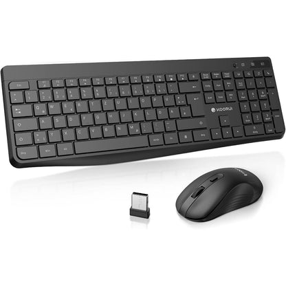 310068 - KOORUI Tastierë dhe Maus pa tel, Paraqitje gjermane QWERTZ, e zezë