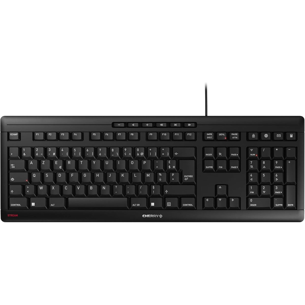 295216 - CHERRY Tastiera Stream, Tastierë me Tel, Paraqitje Frëngjisht (AZERTY), Shkrim i Heshtur, Ndjesi Unike Shkrimi, Dizajn i Sheshtë, E Zezë
