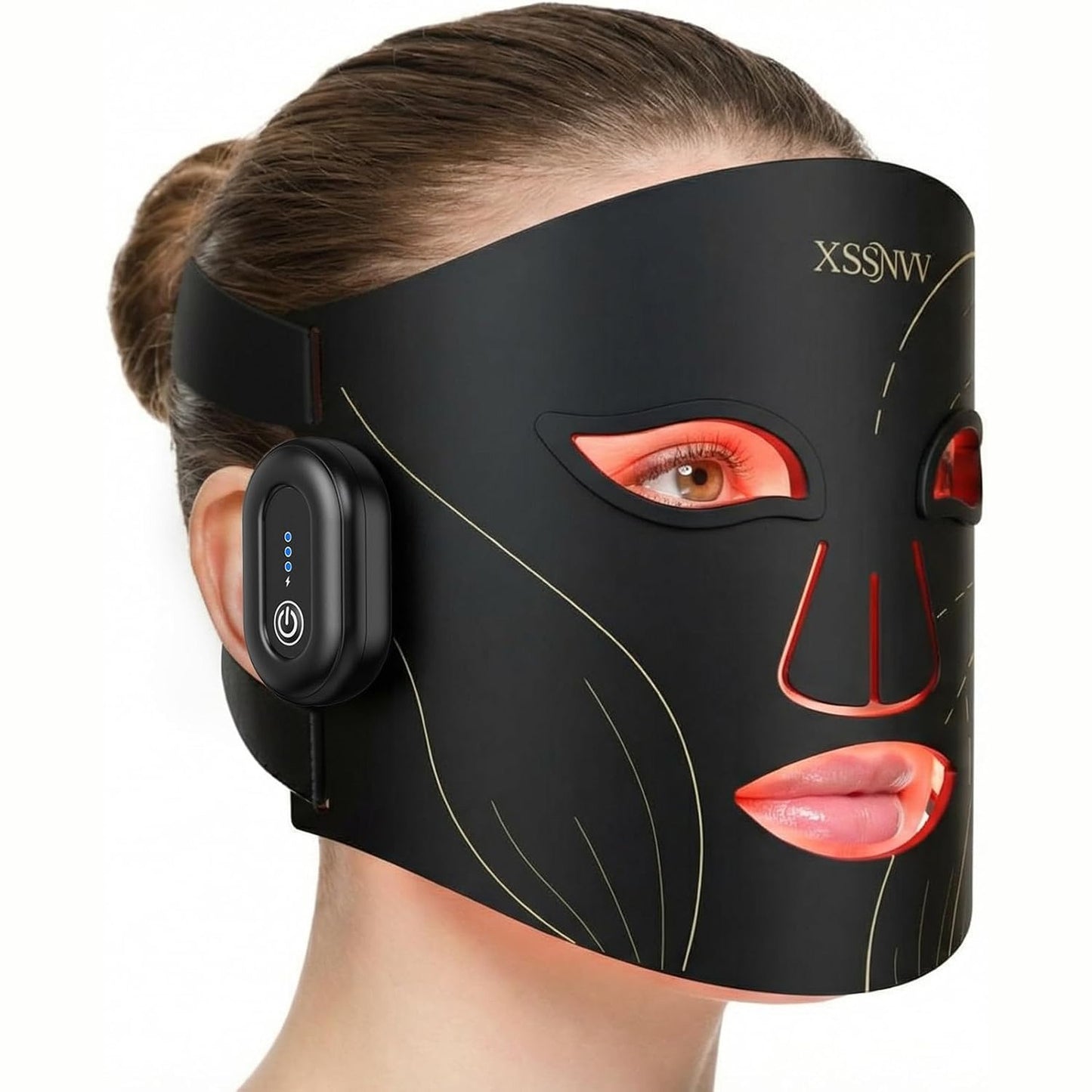 274893 - XSSNVV Maskë për fytyrën LED, 4 mënyra, pa tel, LED i kuq/blu, rikarikueshme