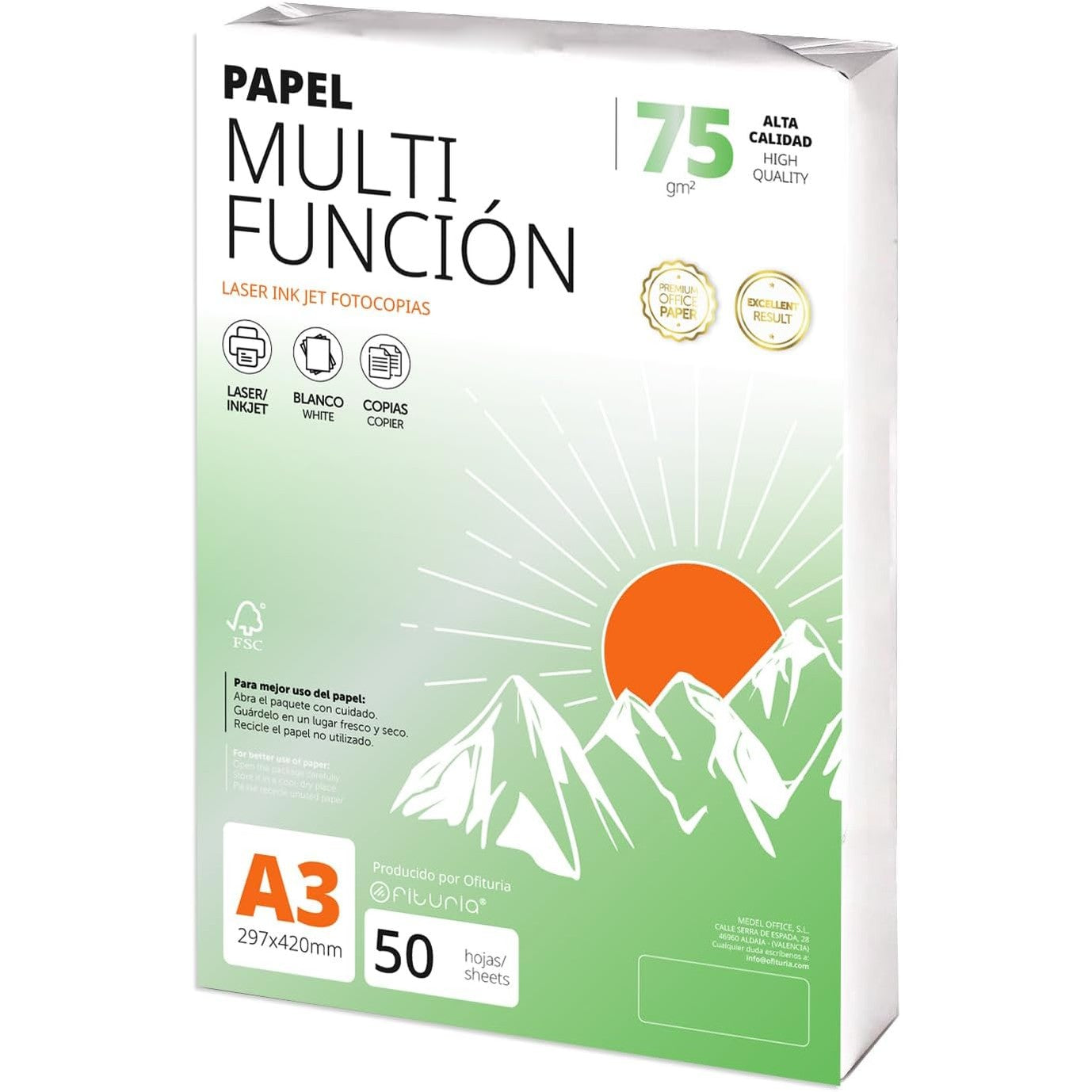 274562 - OFITURIA Letër A3 75gsm, 50 fletë, Letër Printeri Shumëfunksionale, 75g, 50 fletë