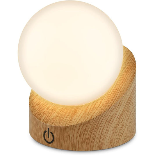 185535 - BRILONER - Llambë LED Mini Tavoline pa Tel me IP54, Kontroll Preke, Bateri dhe Burim Drite të Ndërrueshëm, Llambë Nate në Formë Globi, 10x8x9cm, Material Druri