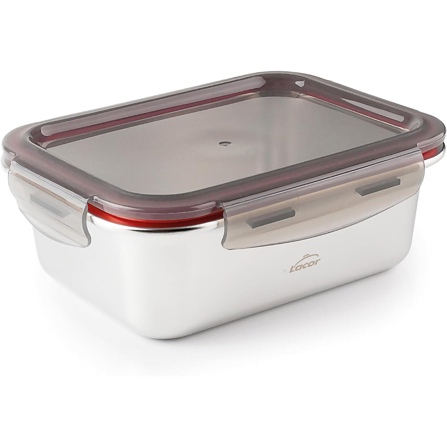 289241 - LACOR 64610 ENË USHQIMI DREJTKËNDËSHE ECOINOX, ÇELIK INOKS 18/10, 800 ML, E SIGURT PËR MIKROVALË, FURRË, NGRIRJE DHE LAVASTOVILJE, HERMETIKE, ME 4 MBYLLJE ME KAPËS, PA BPA