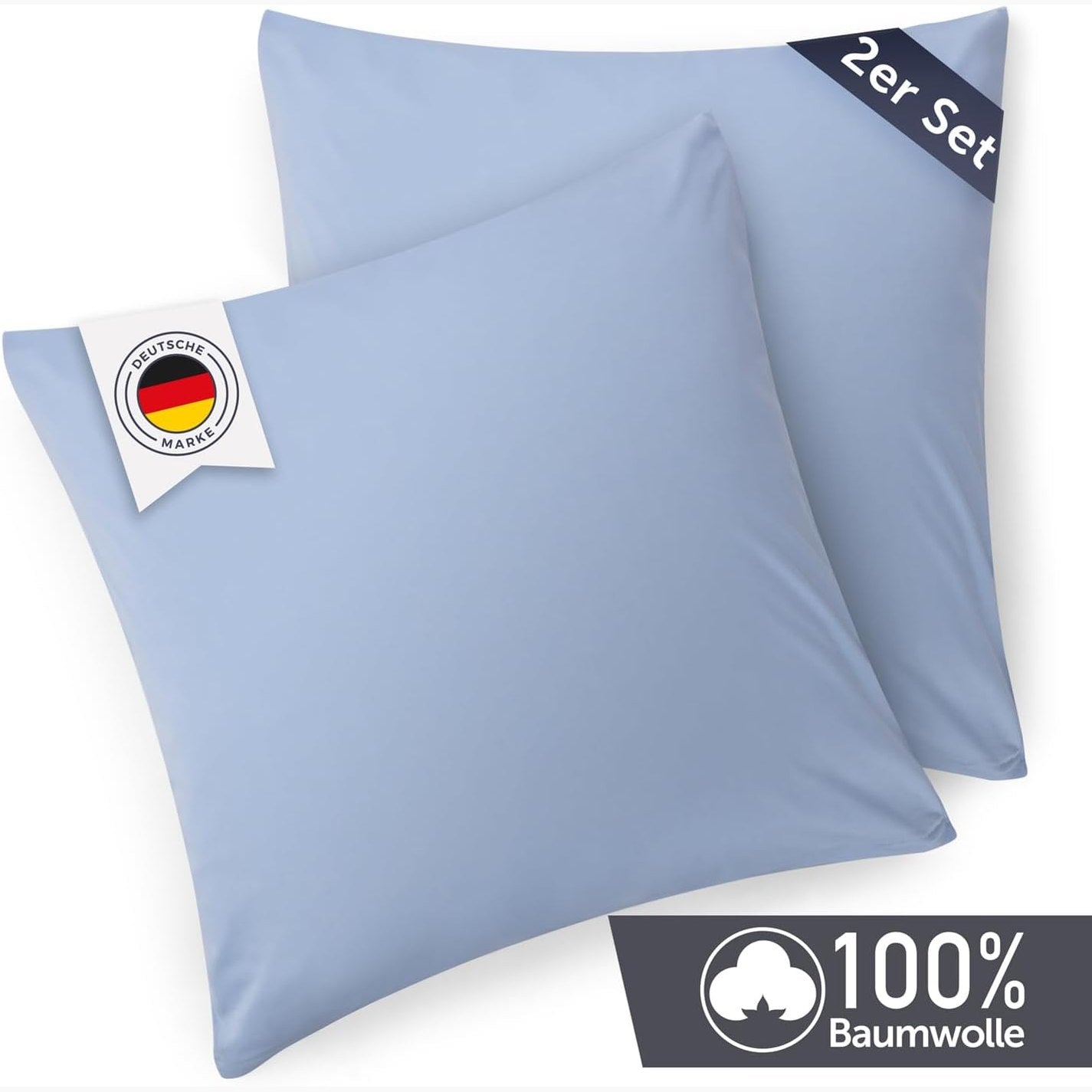 181199 - BLUMTAL - Set 2 Copësh e Mbulesave për Jastëk 100% Pambuk Xhersi 40x40cm, Gri e Çelët, e Çertifikuar nga Oeko-Tex, me Zinxhir