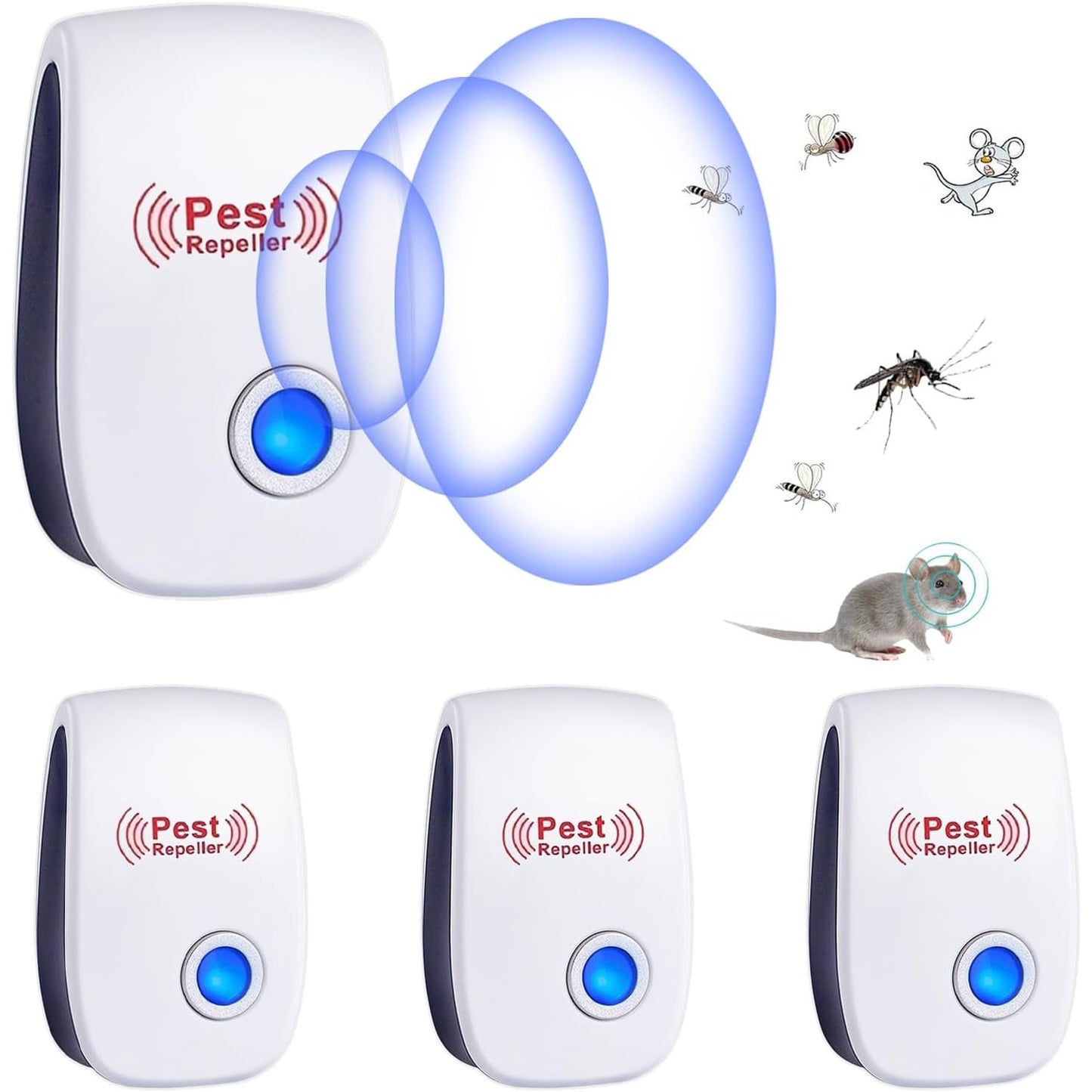 289048 - Largues dëmtuesish me ultratinguj, pako me 4 mjete kundër minjve, largues insektesh me ultratinguj dhe elektronikë, largues insektesh për minj, minj, mushkonja, buburreca, merimanga dhe miza