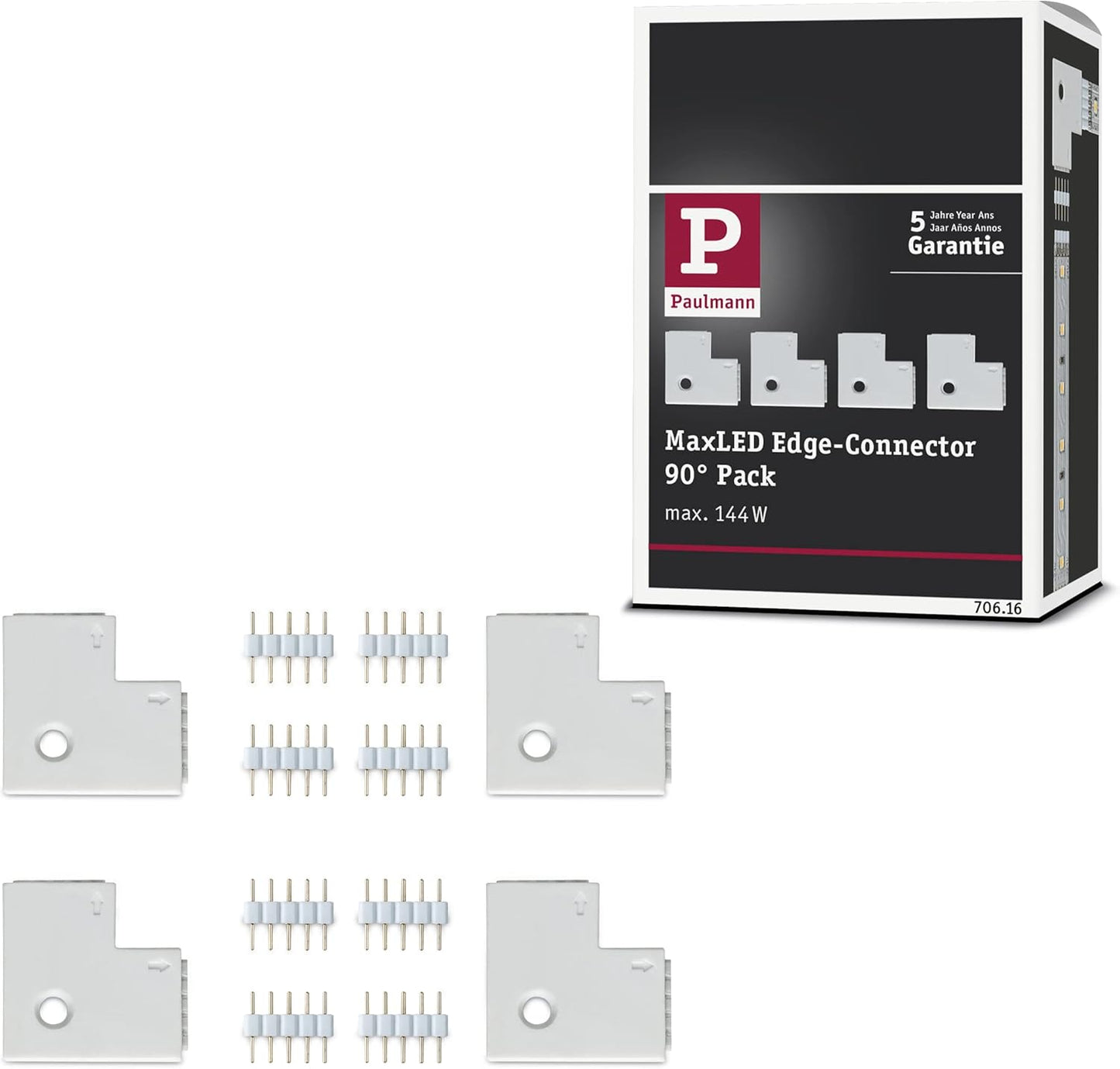 229269 - LIDHËSE KËNDORE PAULMANN 70616 MAXLED PËR SHIRITA LED, AKSESORË PËRFSHIRË 8 LIDHËSE PËR KËNDE TË BRENDSHME DHE TË JASHTME, TË BARDHA, 90°, PAKO ME 4